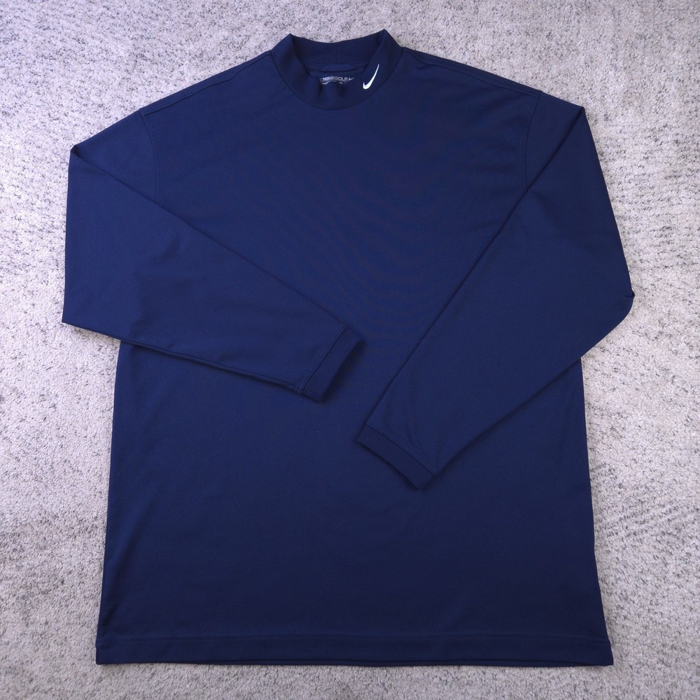VTG Nike Golf Mock Neck Shirt Mens XXL Long Sleeve Collar Logo Navy Blue Dri Fit